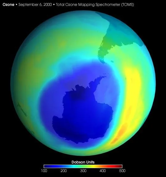 Satellite imagery of the Antarctic ozone hole, September 6, 2000